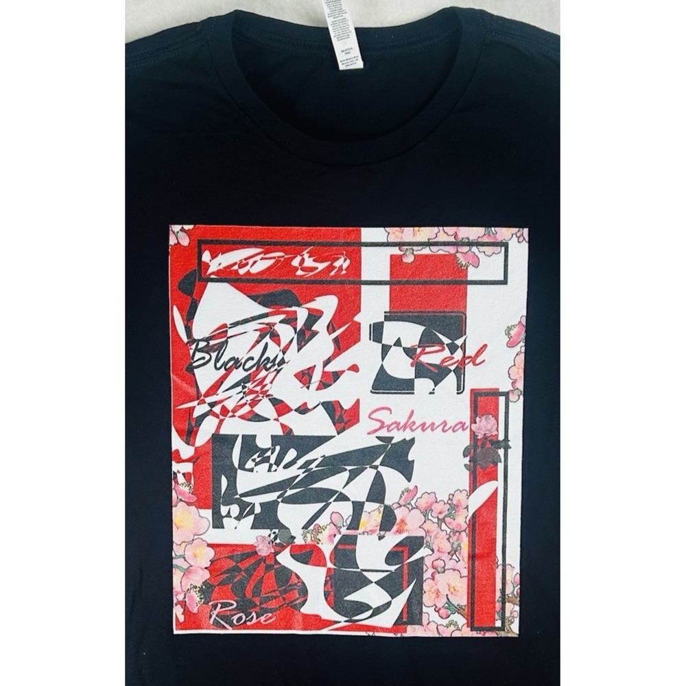 Sakura Japanese Cherry Blossom Black Red Rose 100% Cotton T-Shirt Women's Small